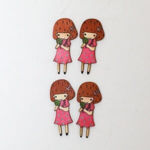 Set of 4 wooden girls in pink dresses scrapbooking decor details new flat cute
